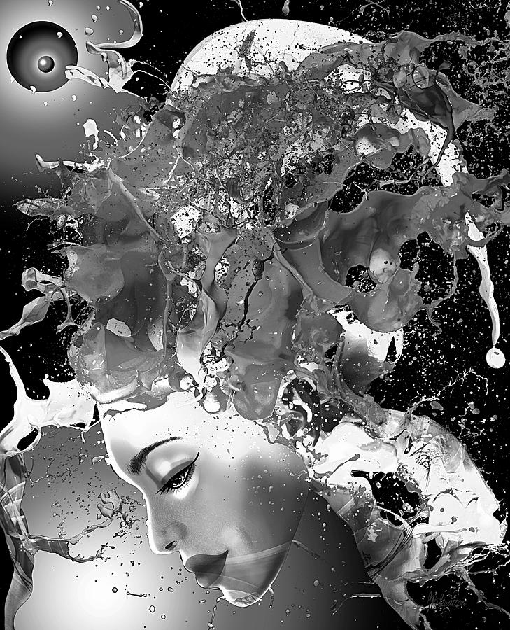 Black And White Female Face Splashed Paint Hair Drawing by Joan Stratton