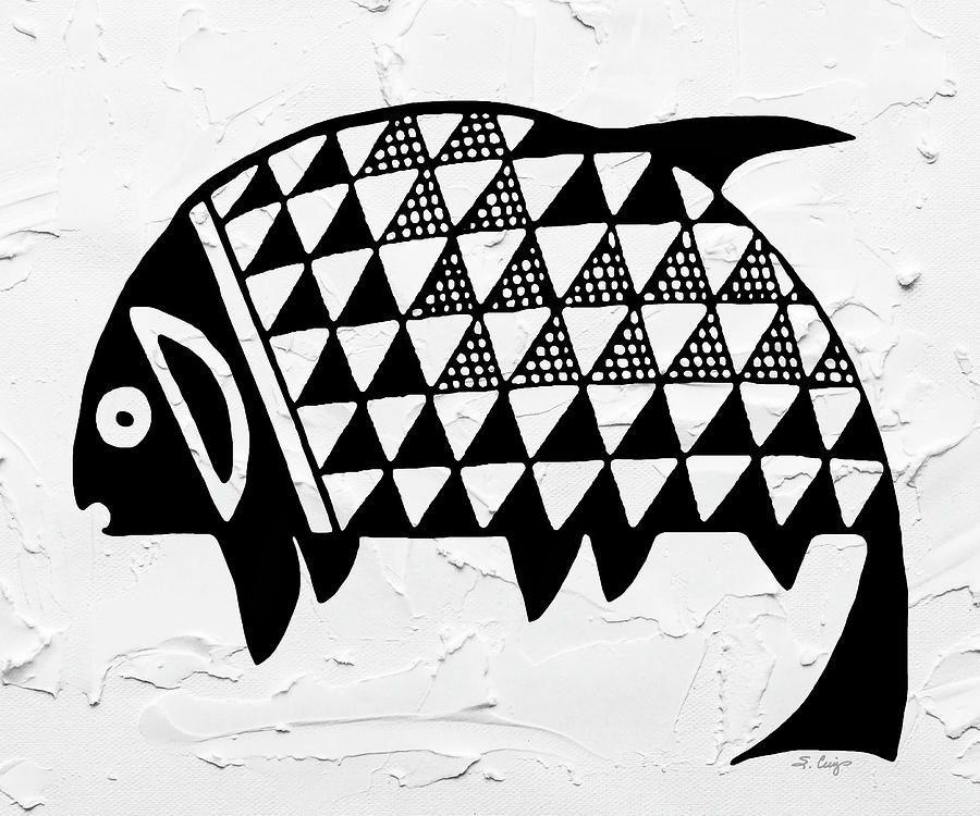 Black And White Fishy Fish Art Painting by Sharon Cummings