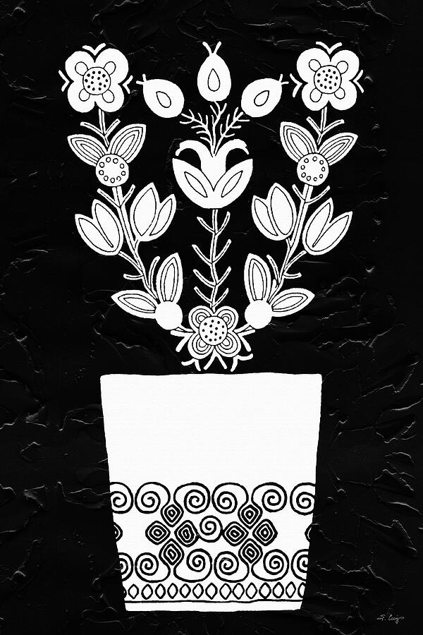 Black And White Floral 3 Flower Art Painting by Sharon Cummings