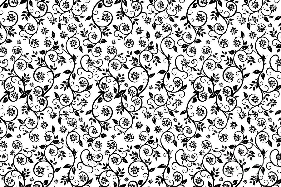 Black and White Floral Botanical Pattern Digital Art by Petite Patterns ...