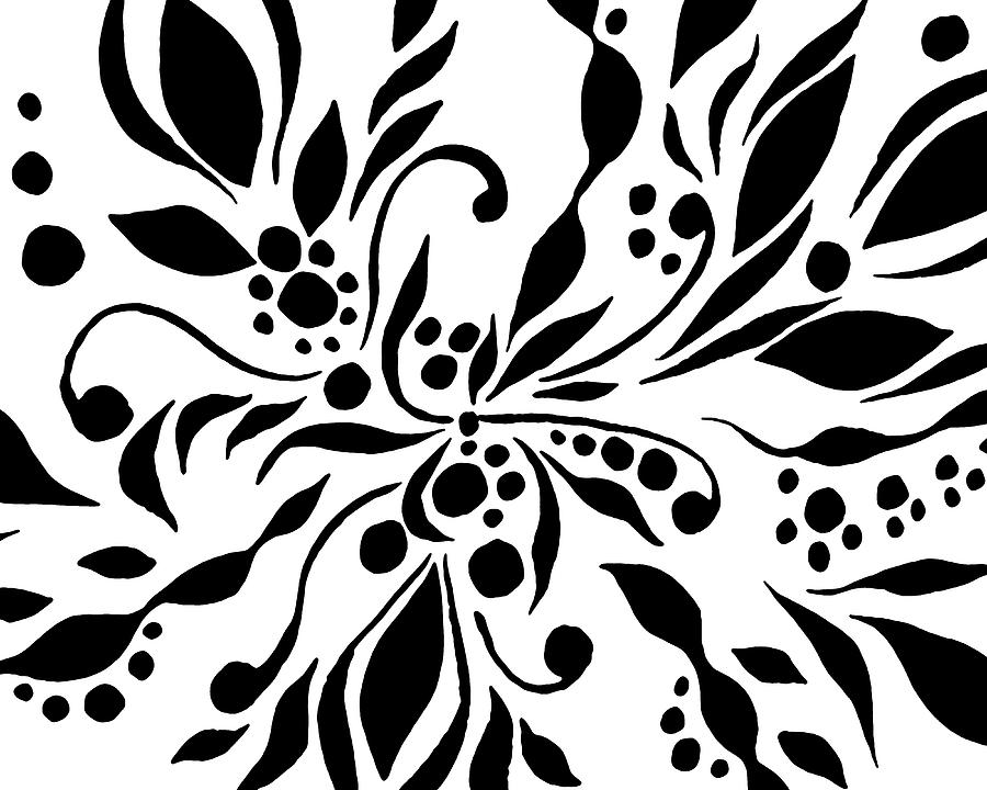  Black And White Floral Design With Leaves Berries Flowers Pattern  Painting by Irina Sztukowski