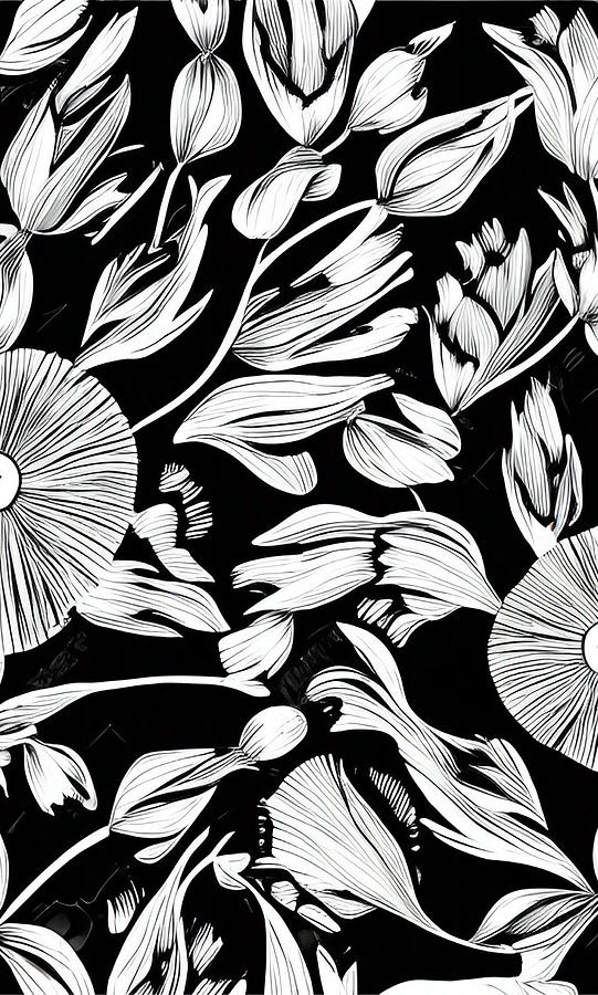 Black and White Floral Line Art No3 Digital Art by Bonnie Bruno