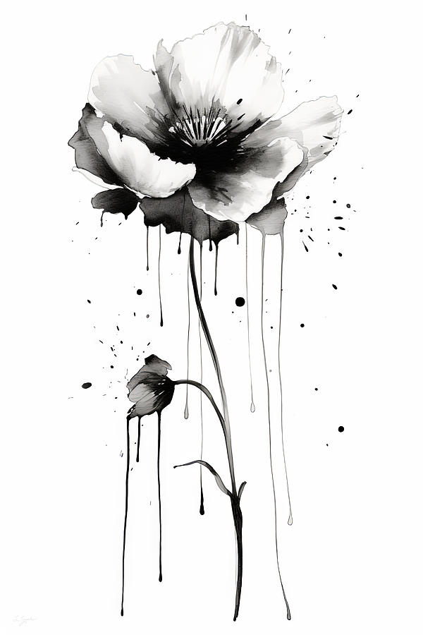 Black and White Flower Art Painting by Lourry Legarde