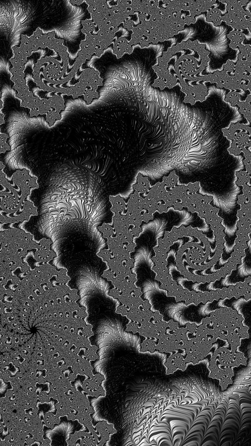 Black and White Fractal Spiral Cat Tails  Digital Art by Shelli Fitzpatrick