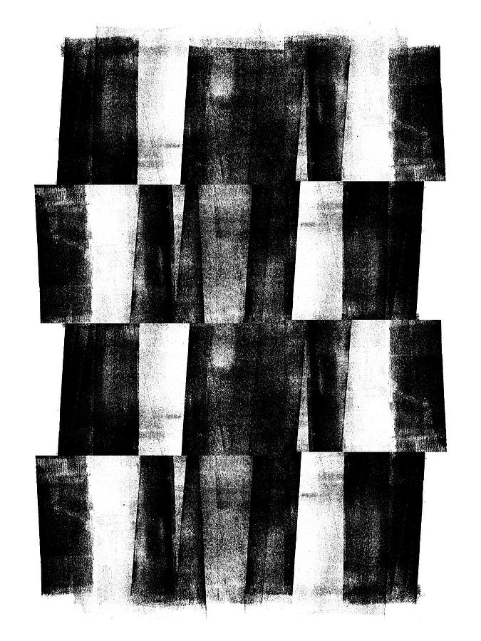 Black and White Geometric Abstract Block Pattern Painting by Janine Aykens