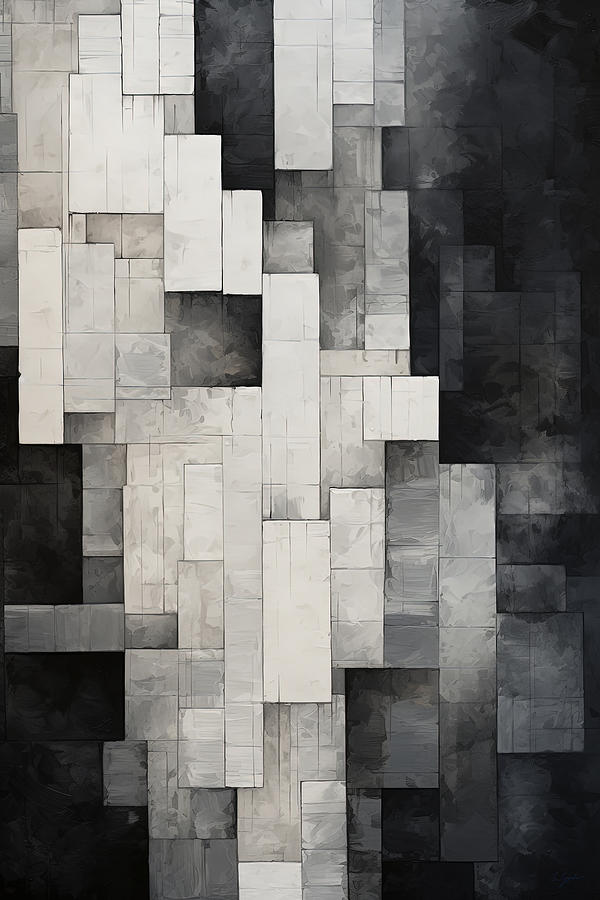 Black And Gray Painting - Black and White Geometric Art by Lourry Legarde