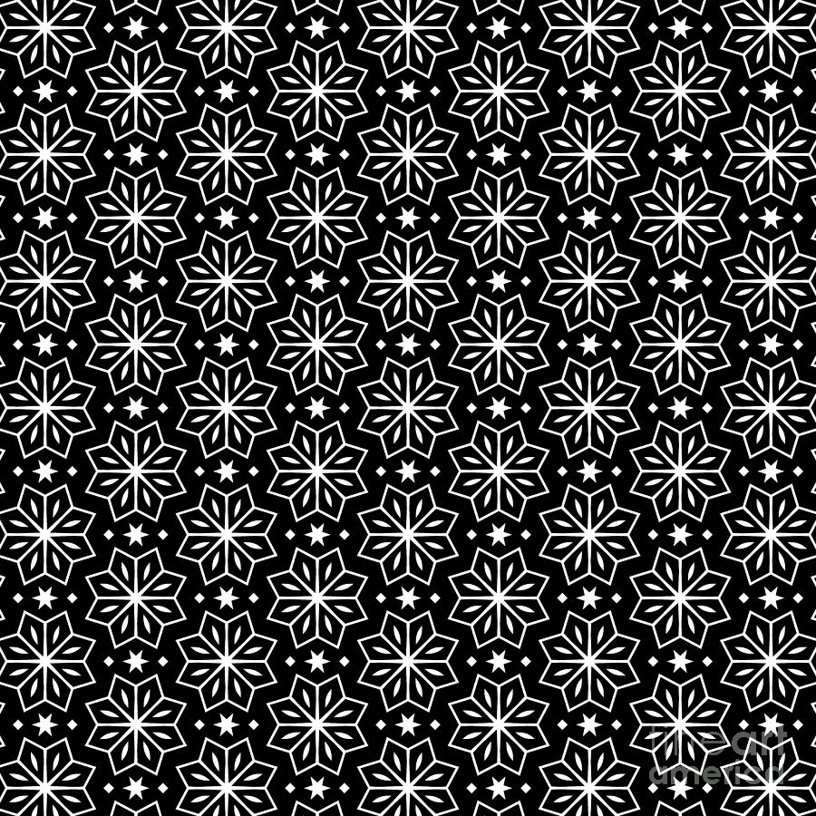Black And White Digital Art - Black and White Geometric Flower Pattern by LJ Knight