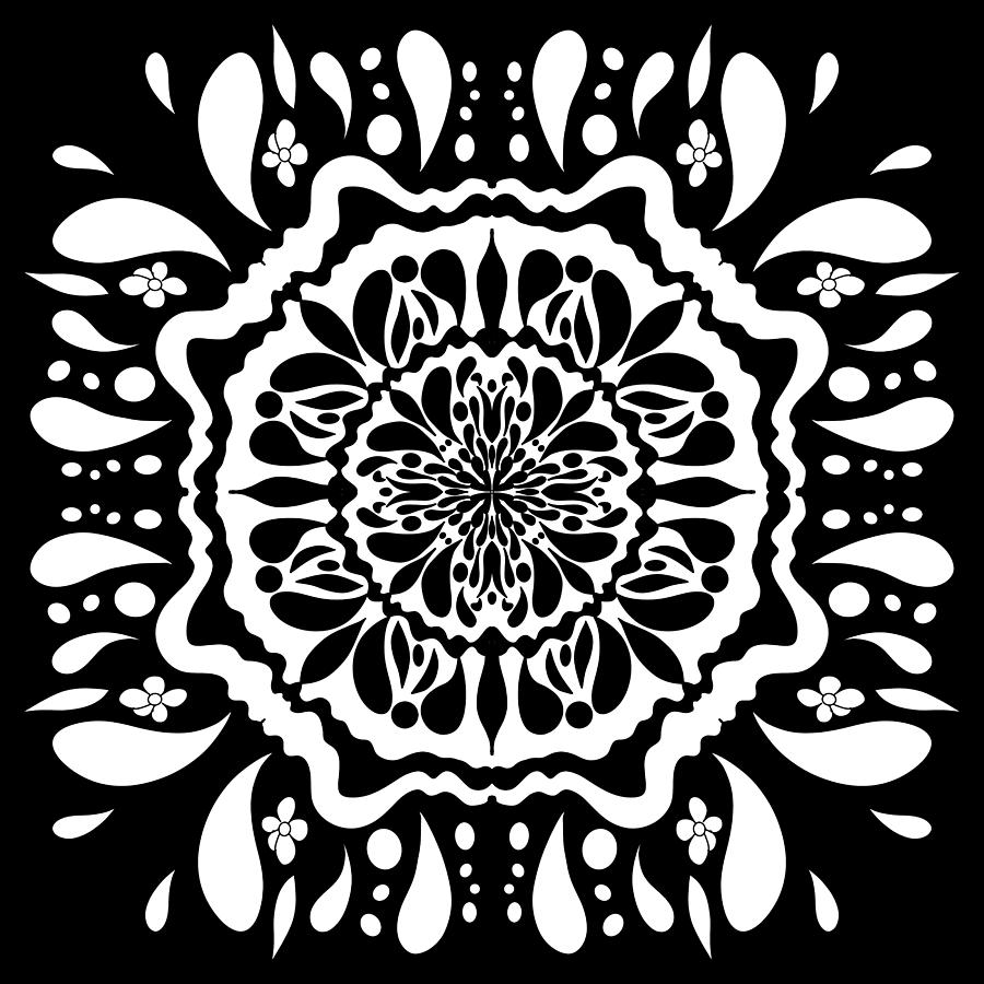 Black and White Geometric Madala Pattern Drawing by Patricia Piotrak