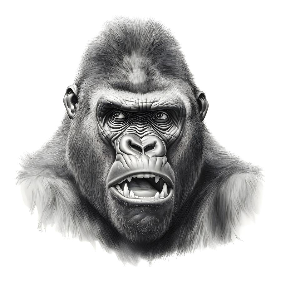 Black and white Gorrila pencil drawing Digital Art by David Alexandru ...