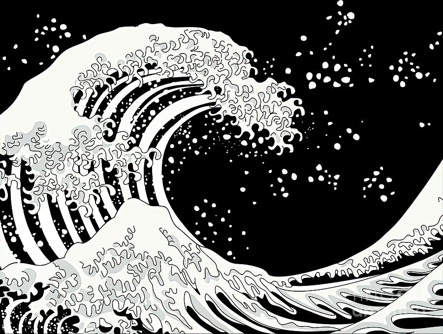 Black and White Great Wave Painting by Owen Kennedy - Pixels