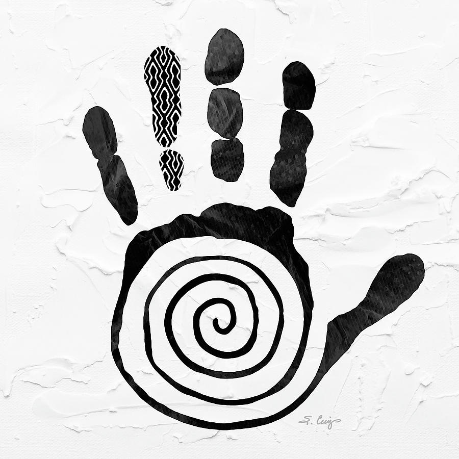 Black And White Healing Hand Art Painting by Sharon Cummings