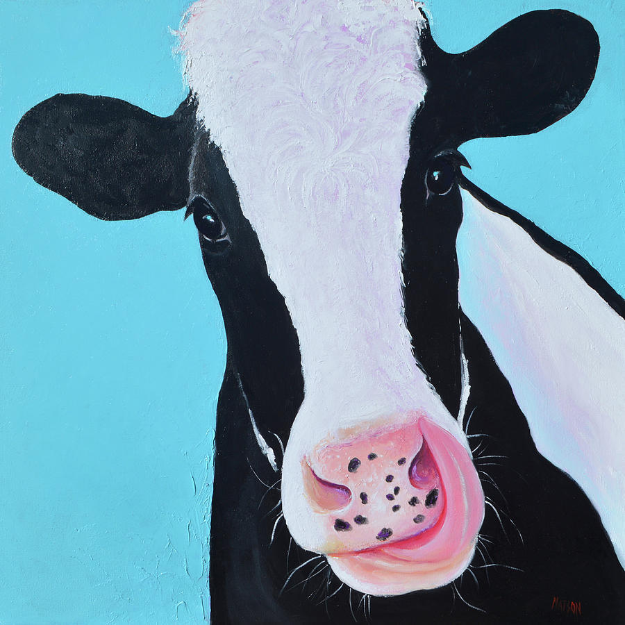 Black and white Hereford Cow - Clementine Painting by Jan Matson