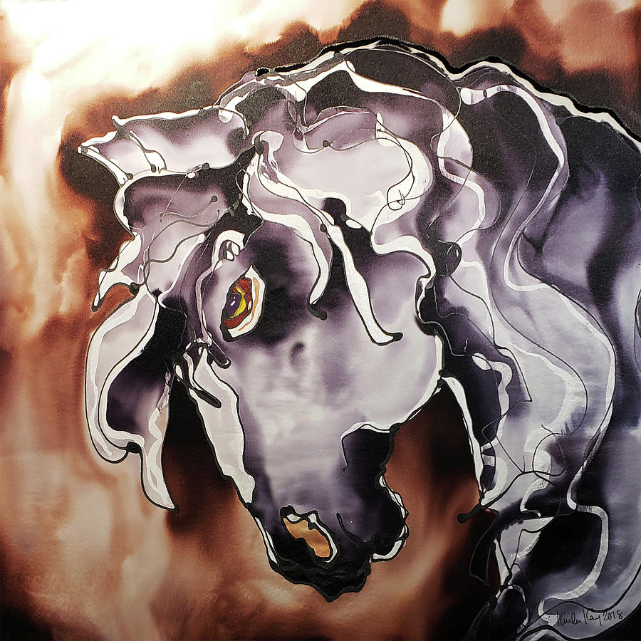 Black and white horse at dusk Painting by Karla Kay Benjamin