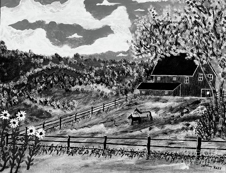 Black and White Horse barn Painting by Jeffrey Koss - Pixels