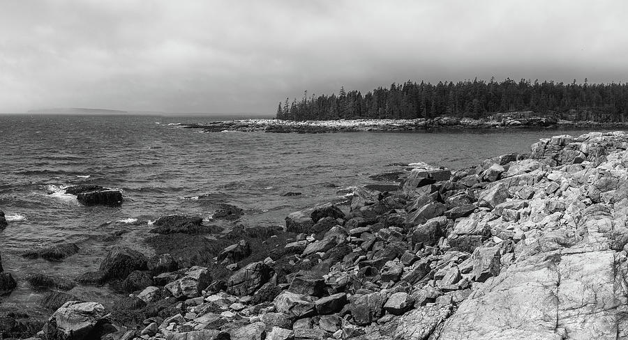 Black and White image of the Coast of Maine Photograph by Kyle Lee