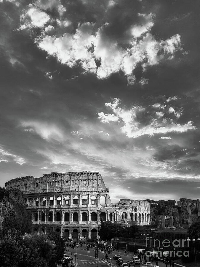 Black and white images of the Colosseum - Romes amphitheatre. Photograph by Stefano Senise