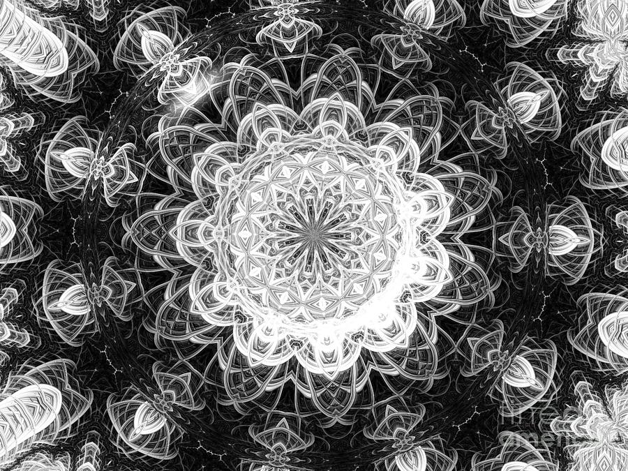 Black And White Lace Fractal Doily Kaleidoscope Mandala Abstract Under Glass Digital Art
