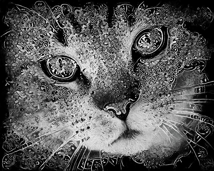 Black and White Lacey Cat Digital Art by Peggy Collins