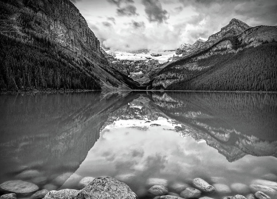Black And White Lake Louise Shoreline Photograph by Dan Sproul Black And White Lake Louise Shoreline Photograph by Dan Sproul