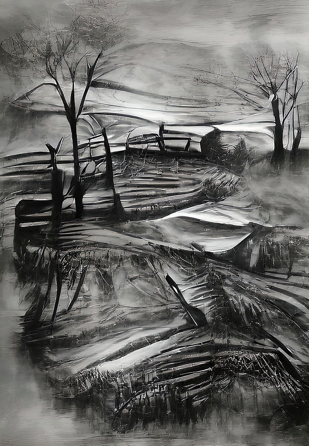 Black and White Landscape 03 Painting by AM FineArtPrints