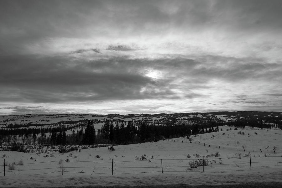 Black And White Landscape Near Dusk Photograph