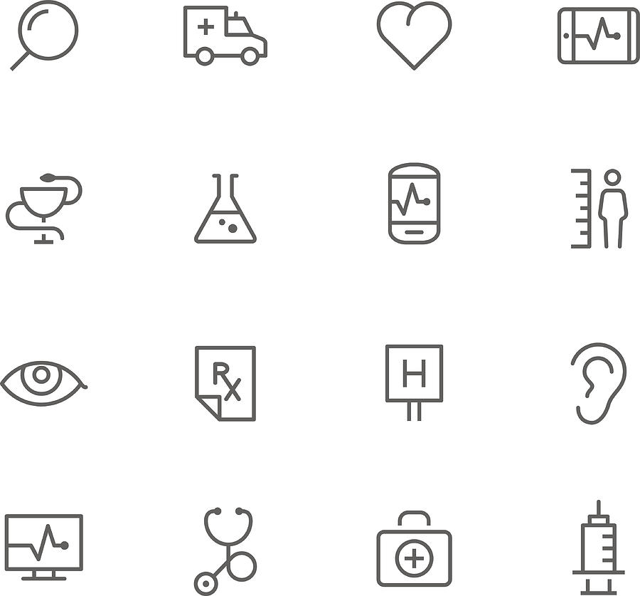 Black and white lined medical icons Drawing by Roccomontoya