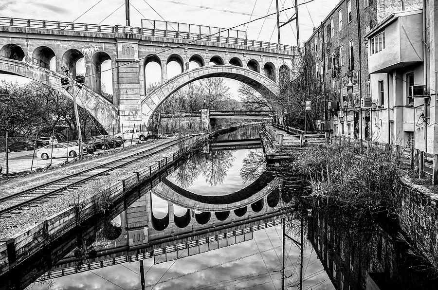 Black and White Manayunk Canal Photograph by Bill Cannon