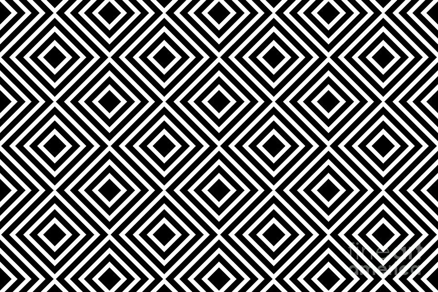 Black and White Minimal Square Line Art Pattern Digital Art by Petite
