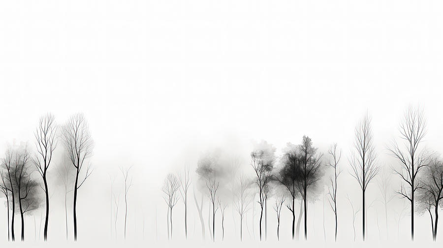 Black and White Minimalist Nature Art Painting by Lourry Legarde