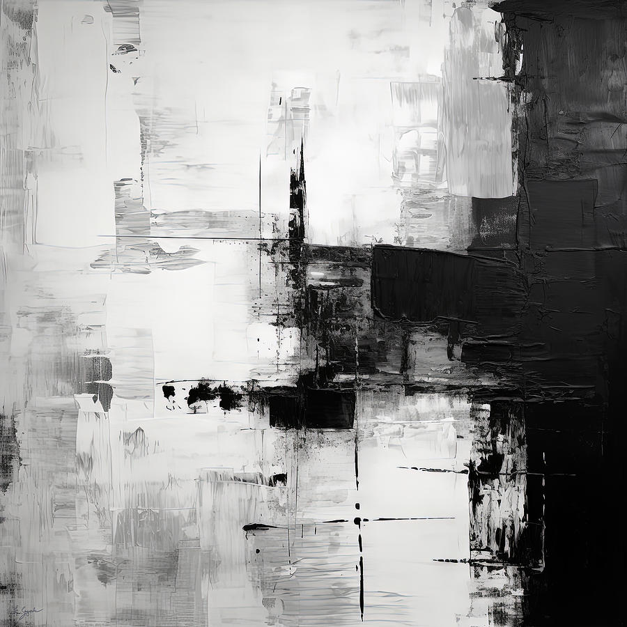Wabi Sabi Painting - Black and White Modern Abstract Art by Lourry Legarde