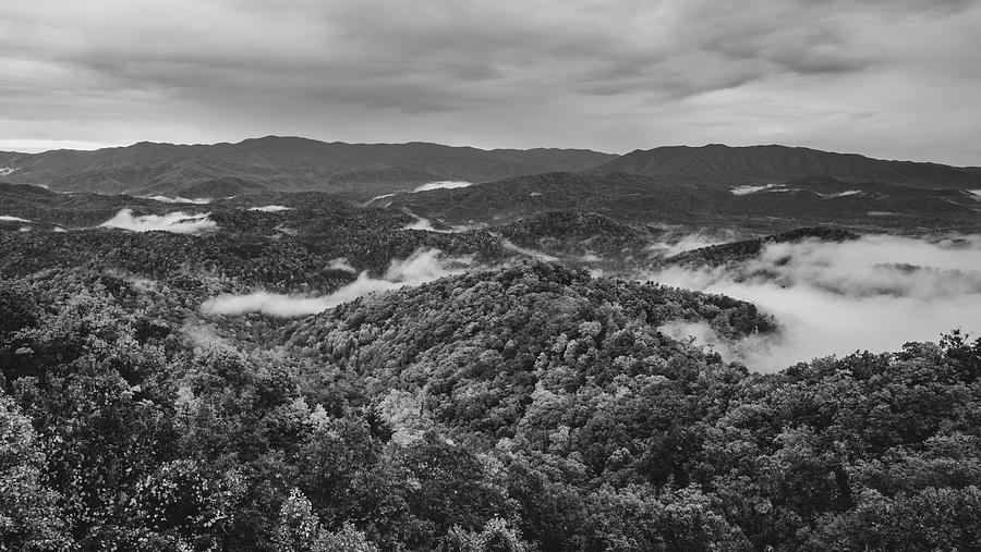 Black And White Mountain Fog Photograph by Dan Sproul