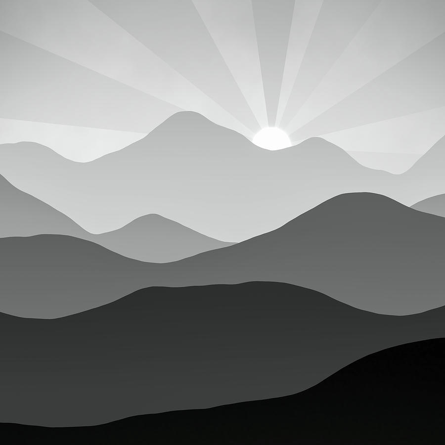 Black and White Mountains at Sunset Abstract Minimalism Digital Art by Matthias Hauser