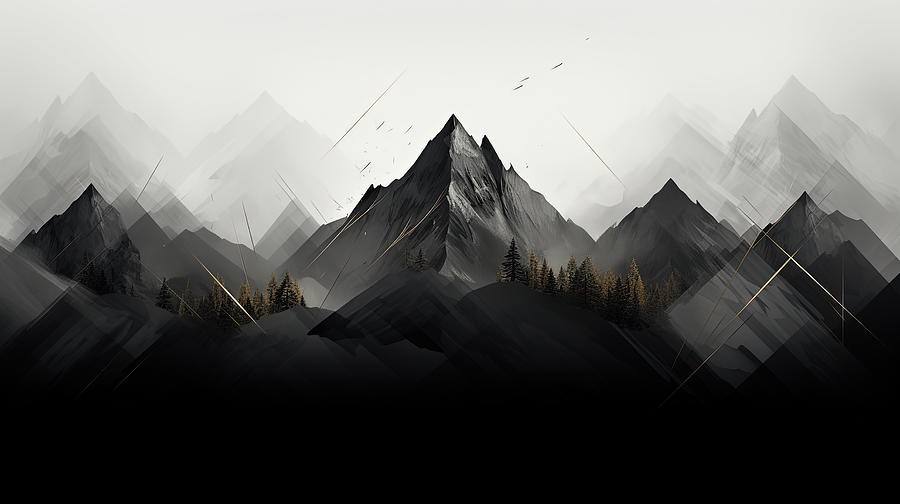 Black and White Mountains Modern Art Painting by Lourry Legarde Black and White Mountains Modern Art Painting by Lourry Legarde