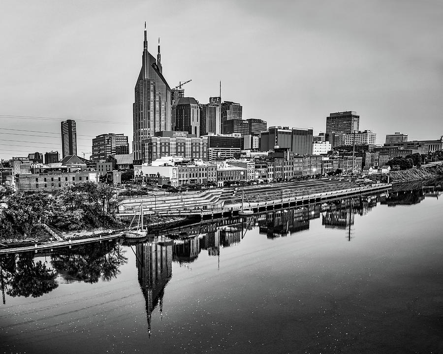 Black and White Nashville City Skyline Photograph by Gregory Ballos