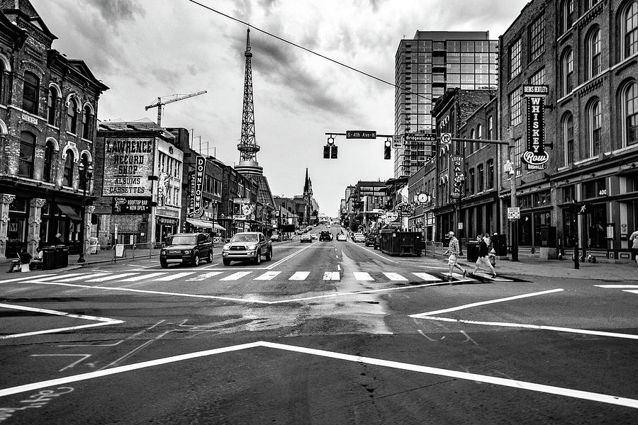 Black and White Nashville Tennessee Broadway Intersection Photograph by Dave Morgan