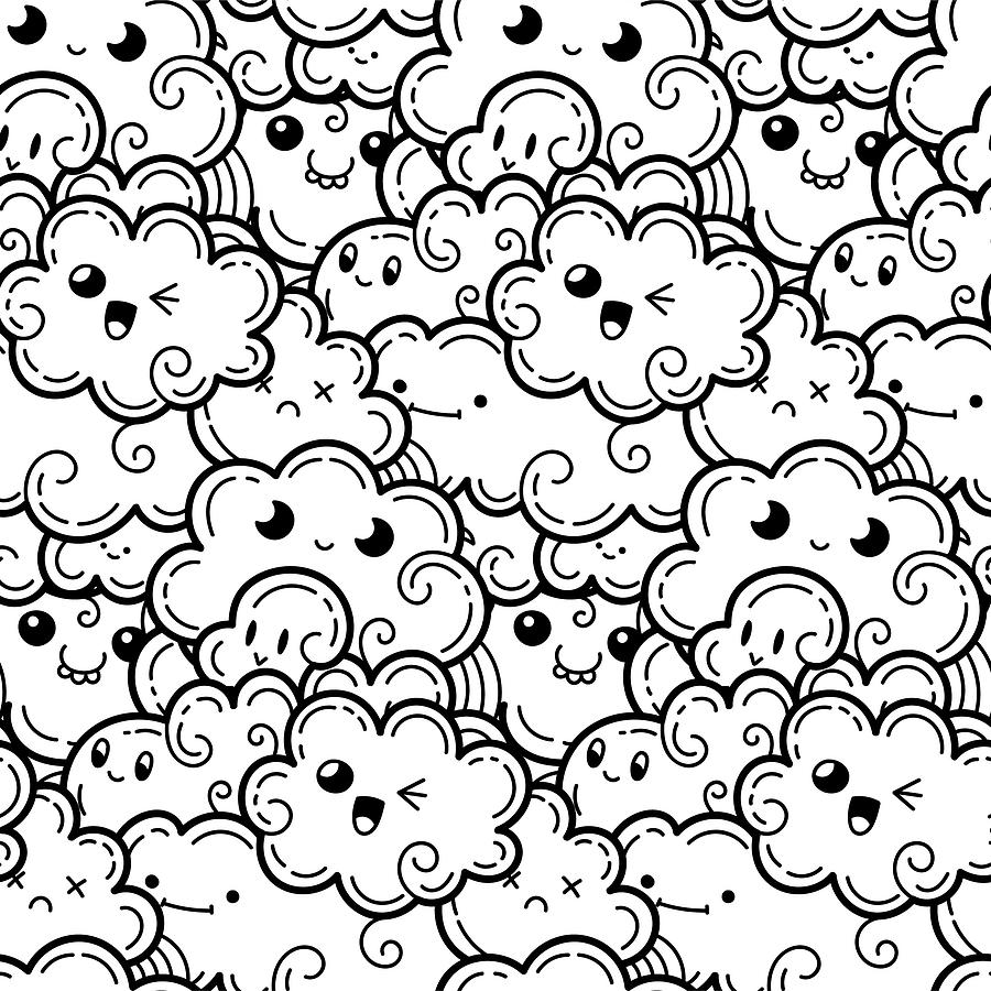 Black and White Neck Gator Black and White Kawaii Clouds Digital Art by ...