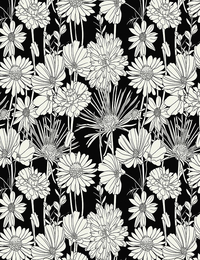 Black and White Neck Gator Black and White Wildflower Pattern Digital ...