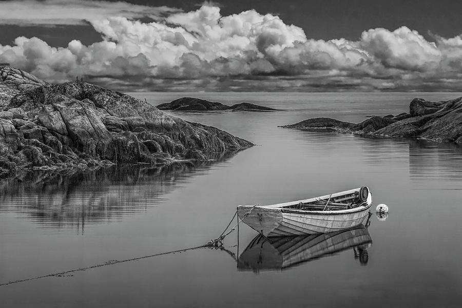 Black and White of a boat in Peggys Cove Harbor Photograph by Randall Nyhof