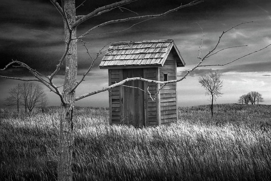 Black and White of Rural Outhouse in the Countryside Photograph by Randall Nyhof