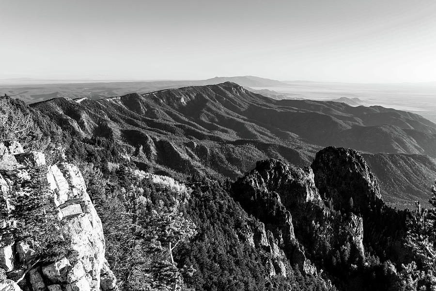 Black and white of the Sandia Mountains Photograph by Jeff Swan