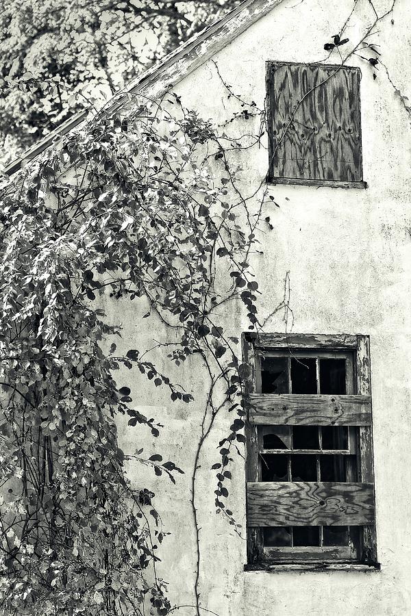 Black and White Old Farmhouse Windows to the Soul Photograph by Carol Senske