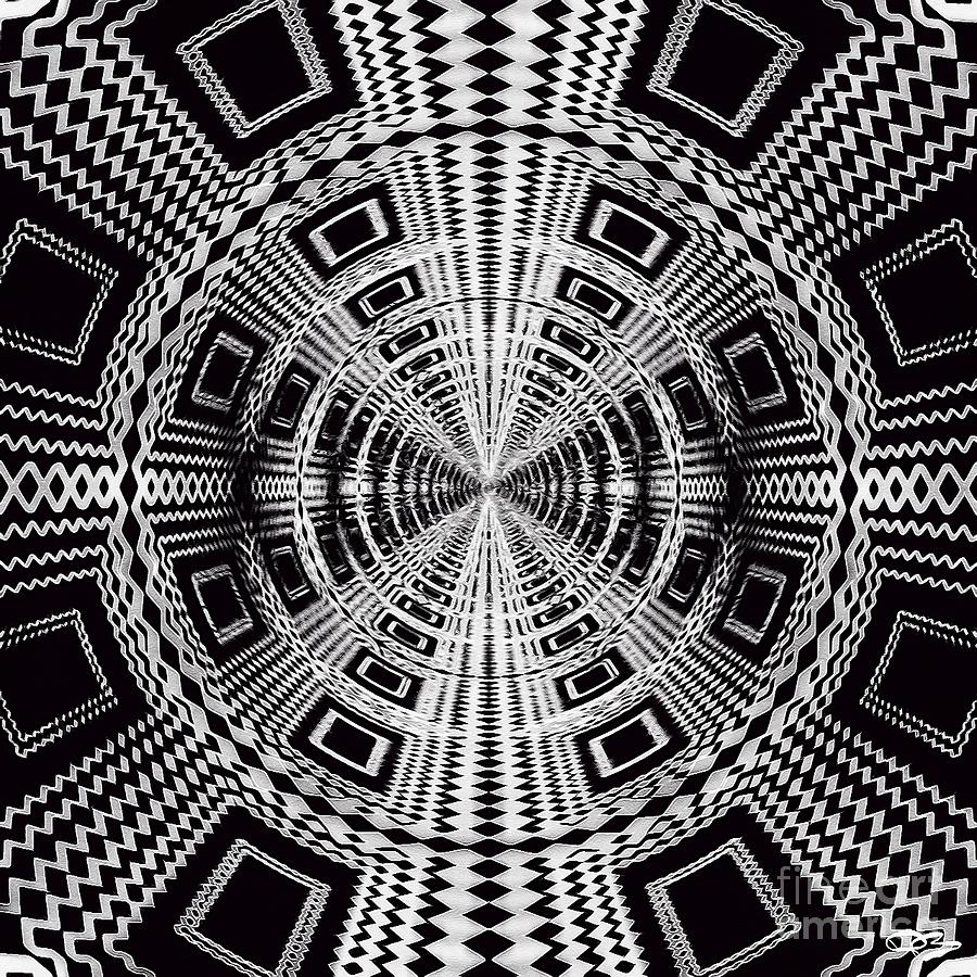 Psy Digital Art - Black and White Optical Tunnel Illusion  by Douglas Brown