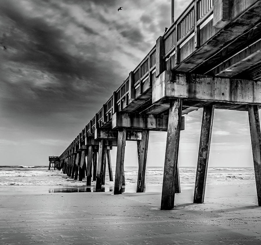 Black and White Panama City Beach Pier  Photograph by Debra Forand