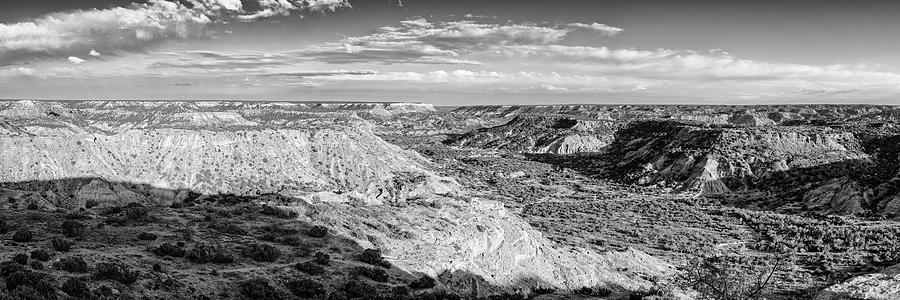 Black and White Panorama of Palo Duro Canyon near Amarillo - Texas Panhandle Photograph by Silvio Ligutti