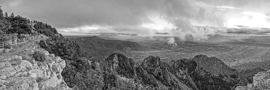 Black and White Panorama of Sandia Mountains and Albuquerque - Cibola National Forest New Mexico Photograph by Silvio Ligutti