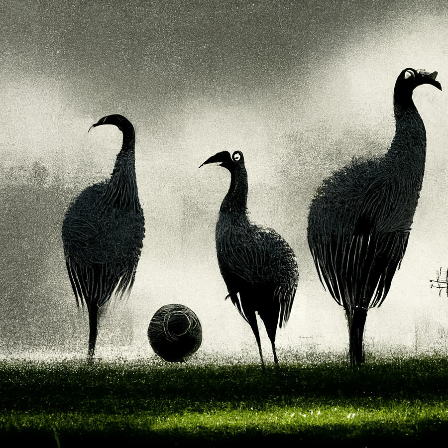 Black  And  White  Peacocks  On  The  Football  Field  0ff035d9  C3f9  881c  B9c9  0f5983f916aa Painting by MotionAge Designs