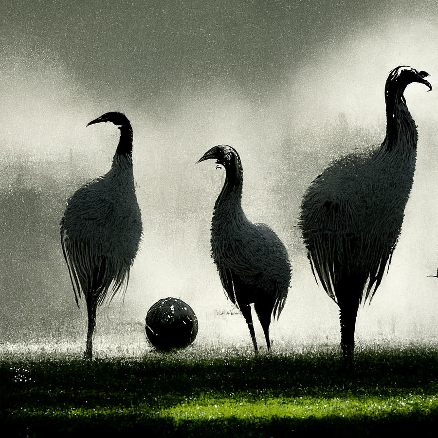 black  and  white  peacocks  on  the  football  field  3b3ebfca  c647  4896  9f63  888a6be936bb by A Painting by MotionAge Designs