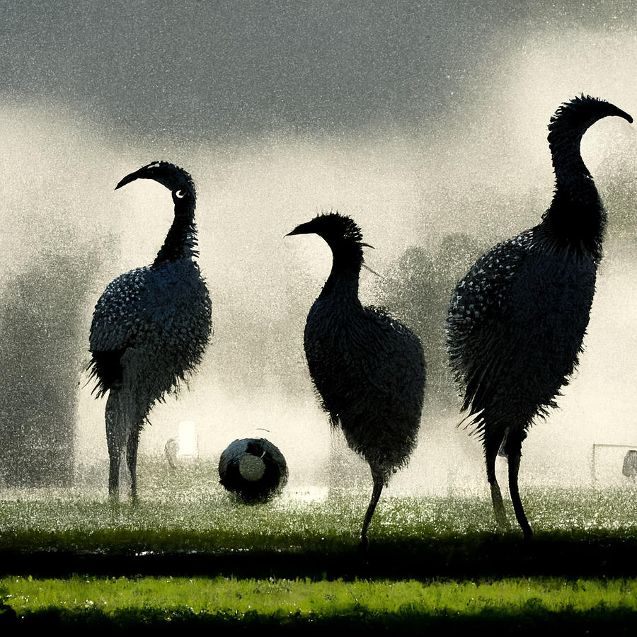 black  and  white  peacocks  on  the  football  field  8c315595  705b  403f  a4fb  3e310e094351 by A Painting by MotionAge Designs