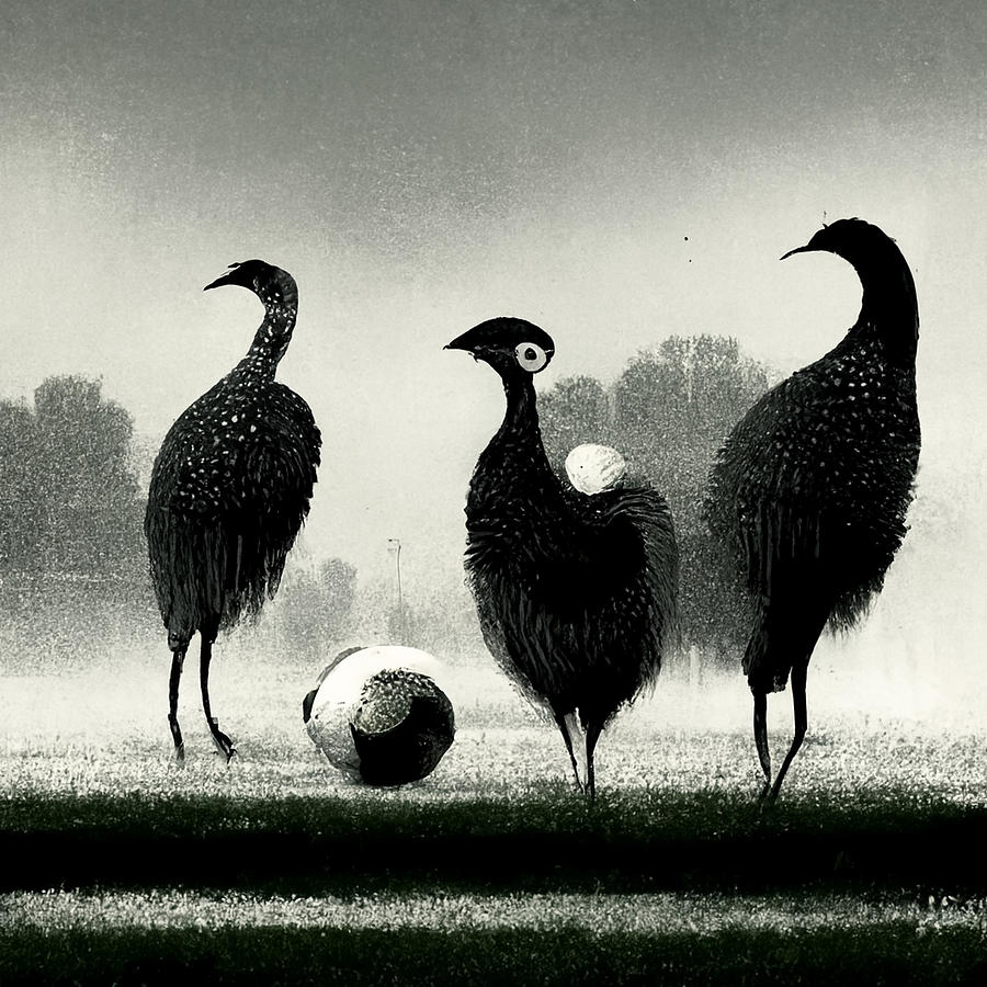 black  and  white  peacocks  on  the  football  field  d13cc4a7  d76e  4dfb  bfa3  114bbda9398d by A Painting by MotionAge Designs