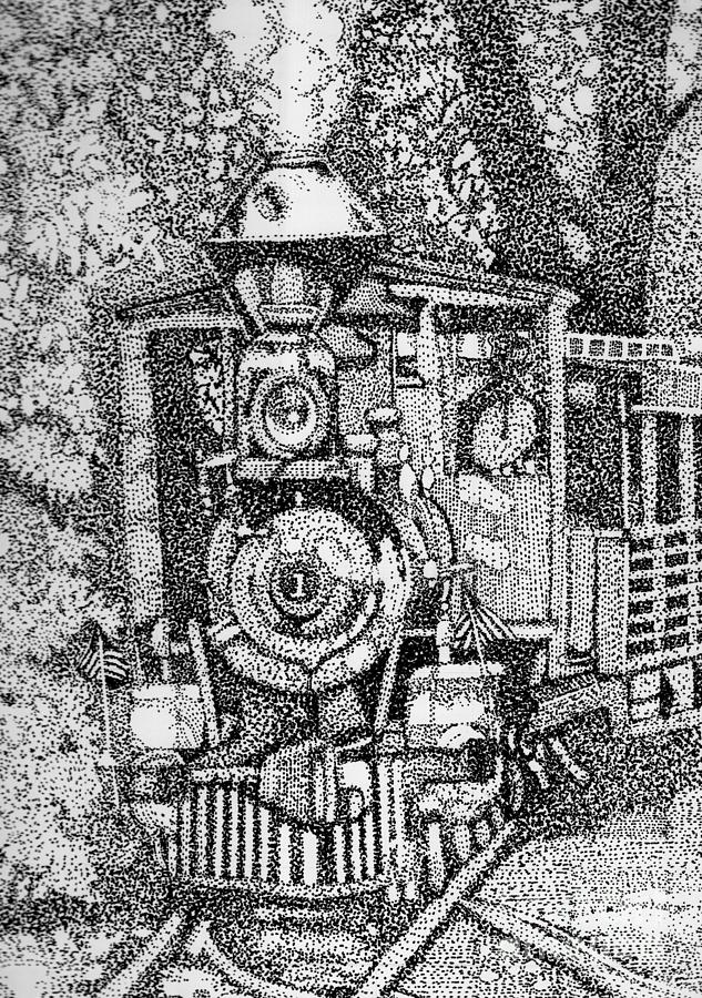 Black and White Pen And Ink Stippled Train Drawing Drawing by Rose Santuci-Sofranko